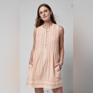 Faherty Isha Sleeveless Pintuck Organic Cotton Stripe Short Casual Dress Size XS